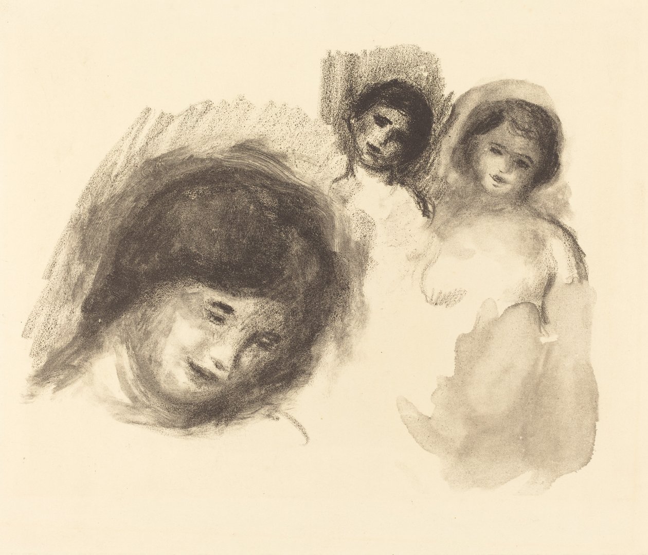 Sten med tre skitser af Auguste Renoir