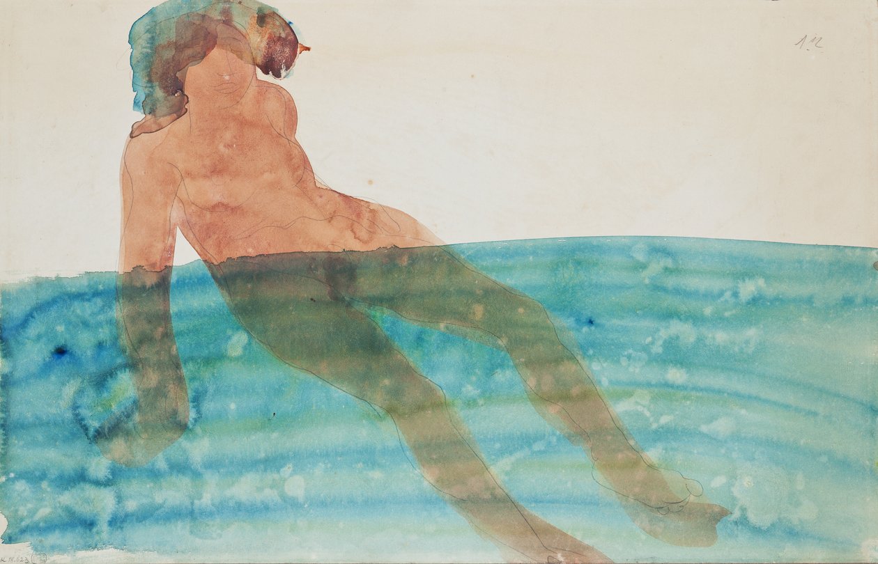 Badende kvinde, før 1902 (blyant og akvarel på papir) af Auguste Rodin
