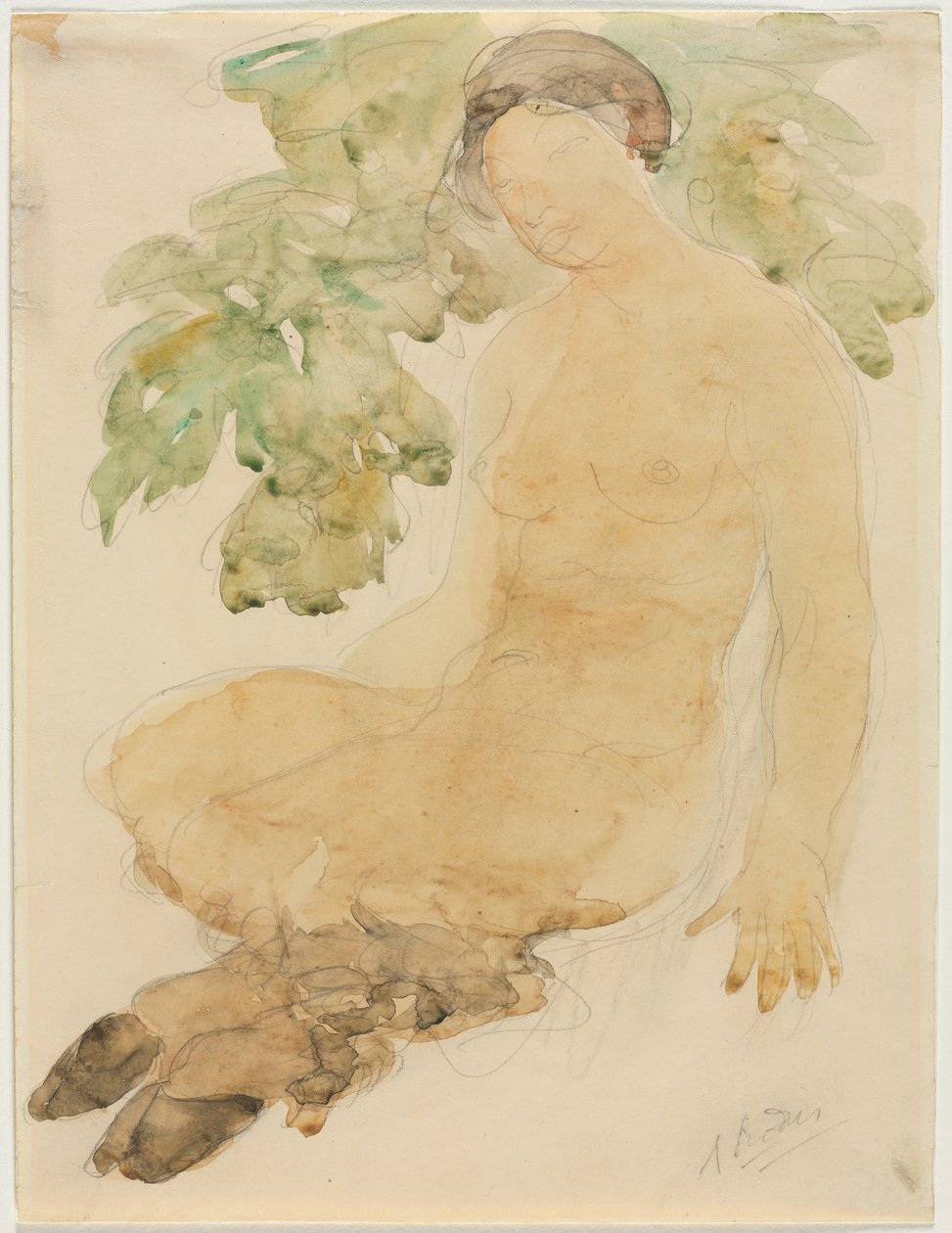 Faunesse, ca. 1905 (akvarel over grafit) af Auguste Rodin