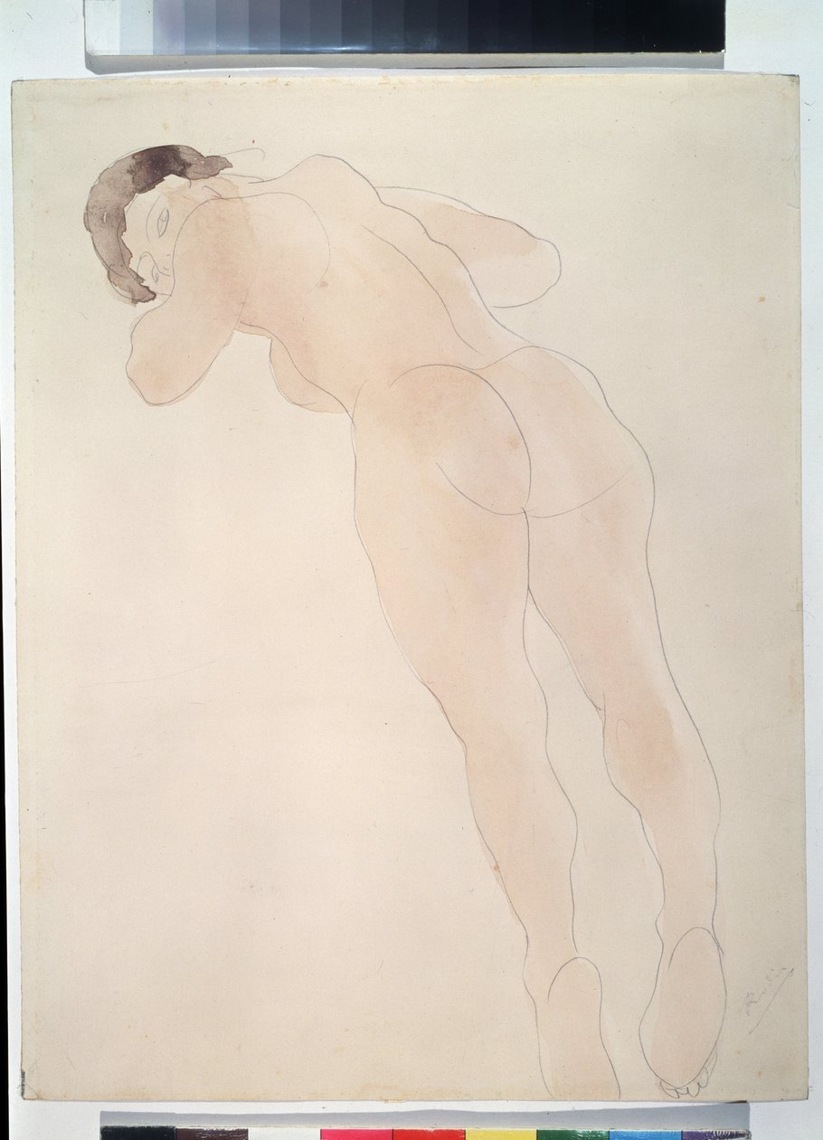 ""Nu"" (Nøgen) Liggende nøgen kvinde. Akvarel af Auguste Rodin (1840-1917) 1900-1908 Pushkin Museum, Moskva af Auguste Rodin