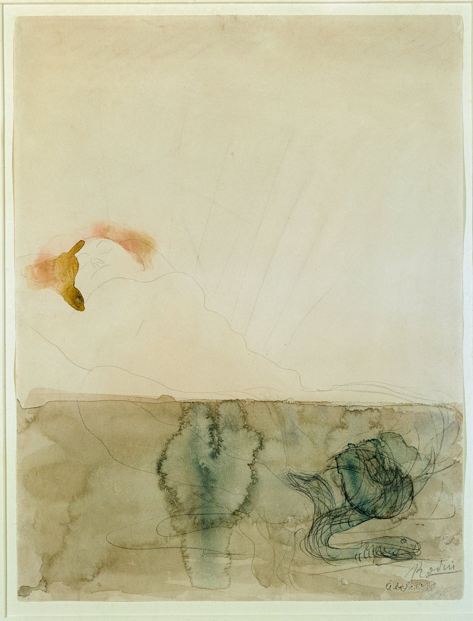 Nøgen med en slange (akvarel og blyant af Auguste Rodin