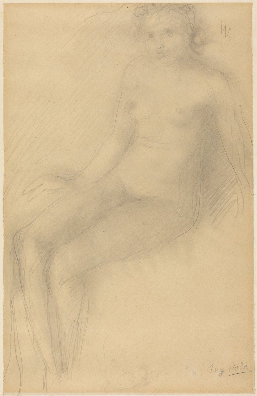 Siddende kvindelig nøgenmodel af Auguste Rodin