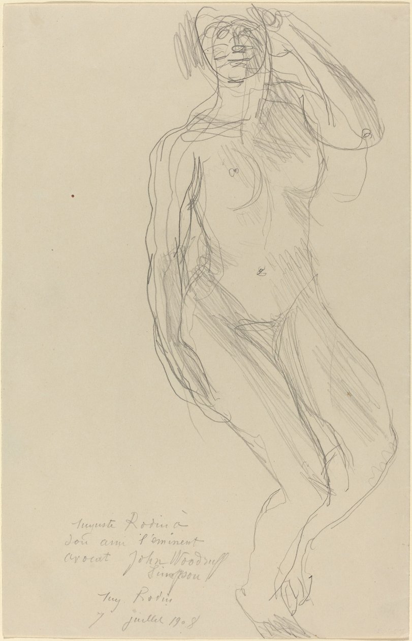 Siddende kvinde nøgen ser frem af Auguste Rodin