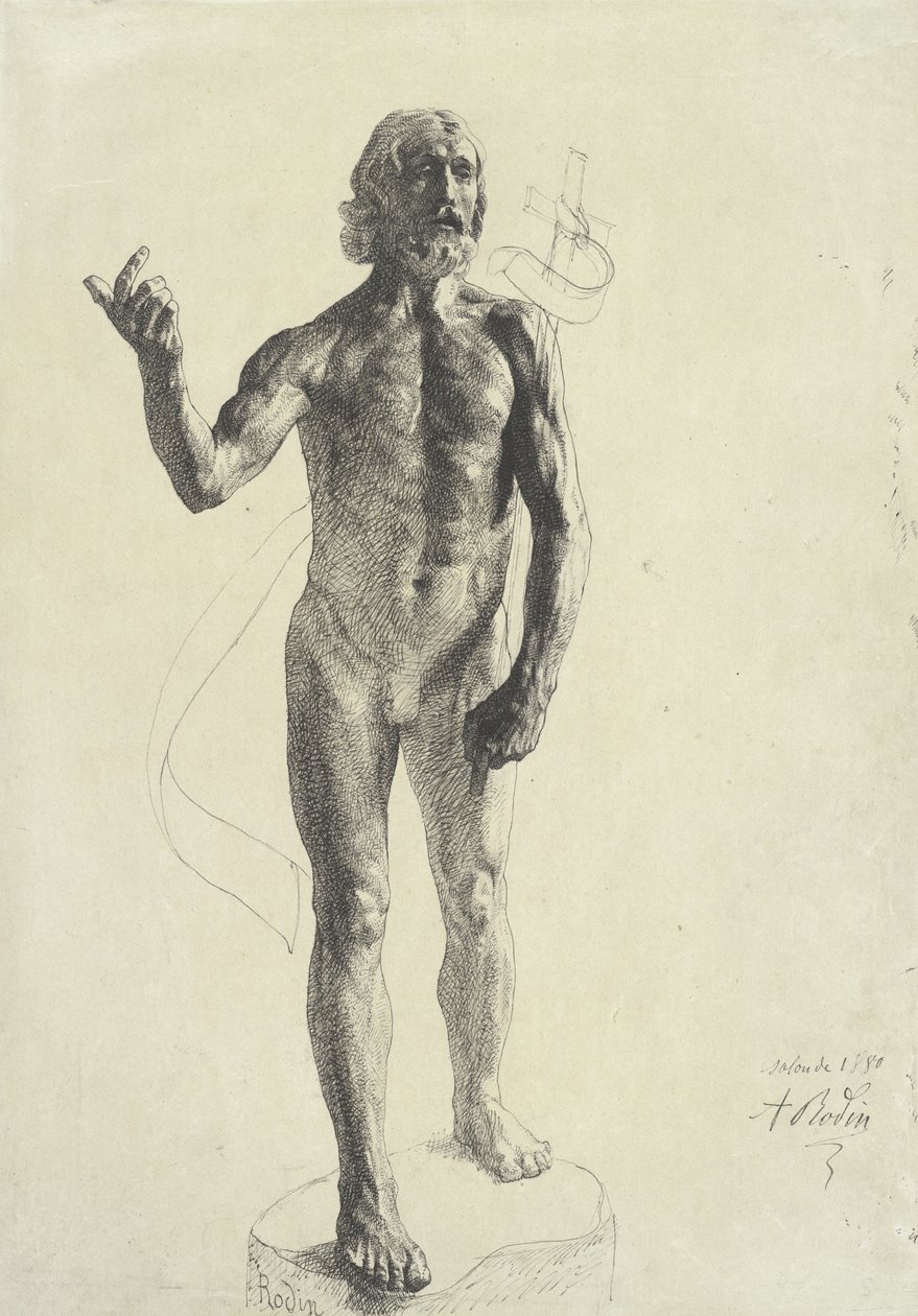 Johannes Døberen, 1880 (sort blæk med grafit på papir) af Auguste Rodin