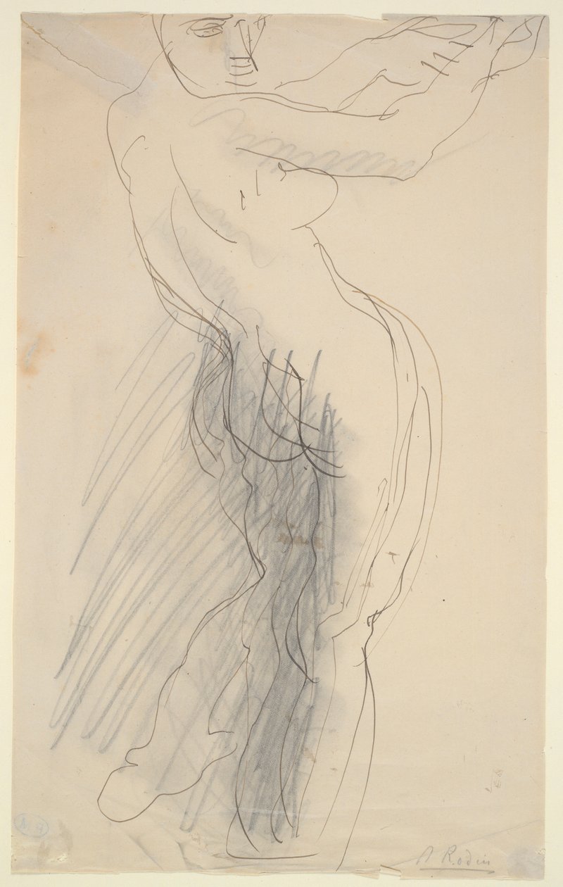 Stående kvinde nøgen, armene løftet af Auguste Rodin