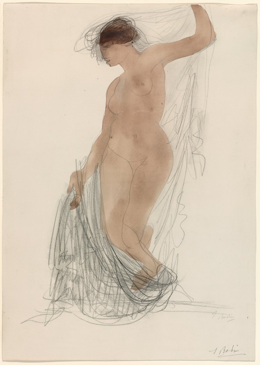 Stående nøgen med gardiner af Auguste Rodin