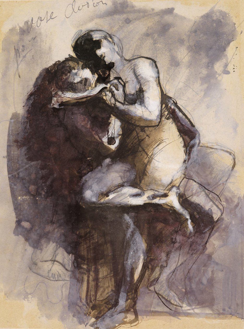 Vase Clodion (Lovers) c.1880 (sort blæk med gouache og grafit på papir) af Auguste Rodin