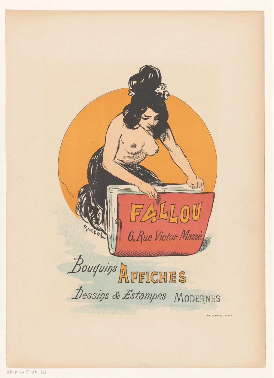 Plakat for bog- og trykkeri Fallou i Paris af Auguste Roedel