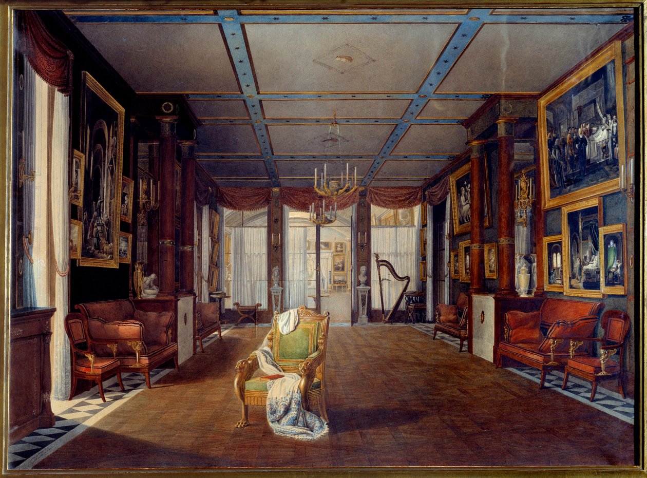 Musikrummet på Chateau de la Malmaison i 1812 Maleri af Auguste Garneray (1785-1824) 1812 Søn. 0,66x0,91 m Malmaison, slotsmuseum af Auguste Simon Garneray