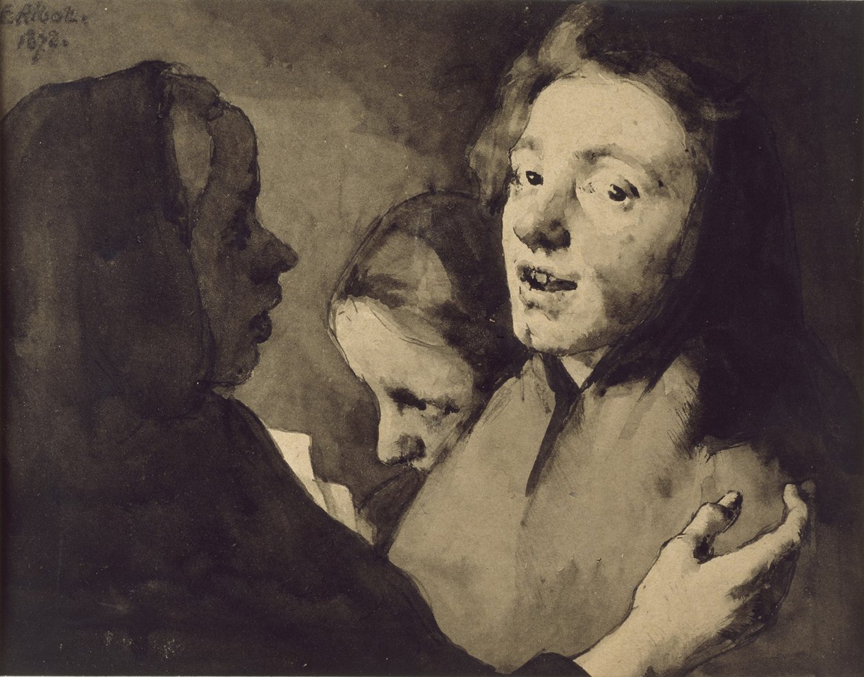 Samtalestykke: Three Heads, 1872 (sort blækvask på papir) af Auguste Theodule Ribot
