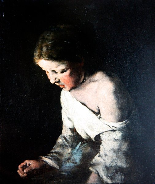 Ung pige i syning, ca. 1865 (olie på lærred) af Auguste Theodule Ribot