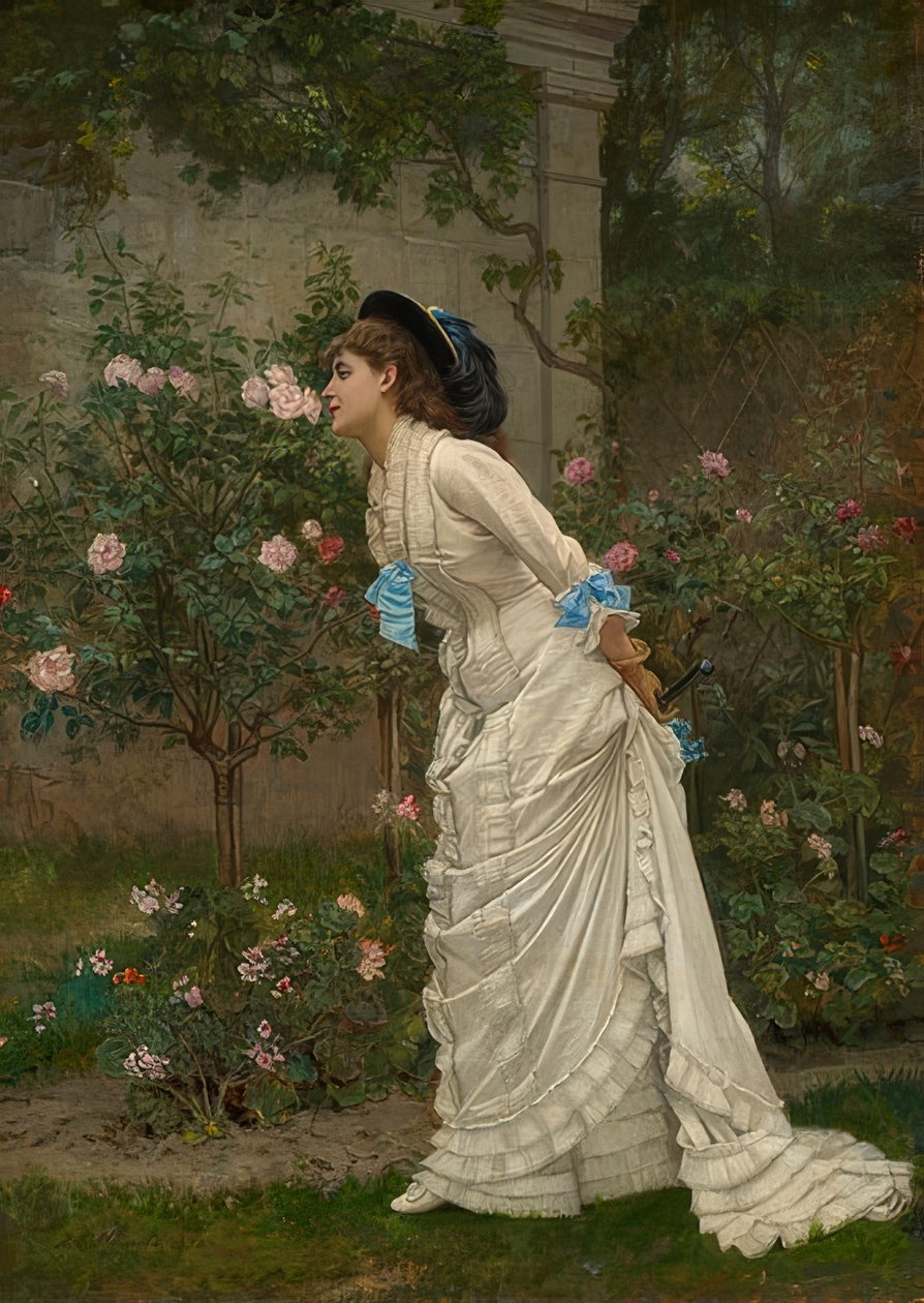 Dame dufter roser. 1879 af Auguste Toulmouche
