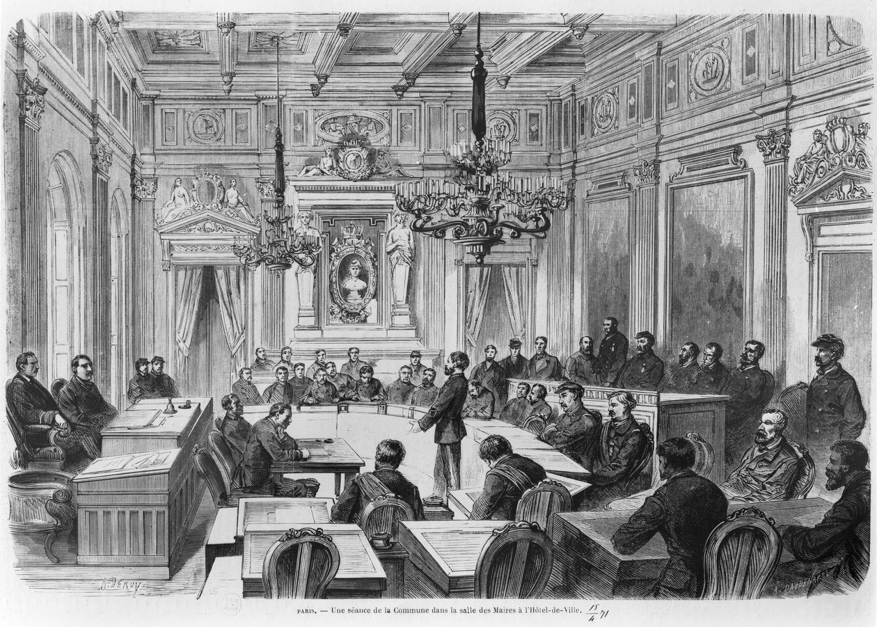 Medlemmer af kommunen i møde på Hotel de Ville, Salle des Maires, Paris, 1871 af Auguste Victor Deroy