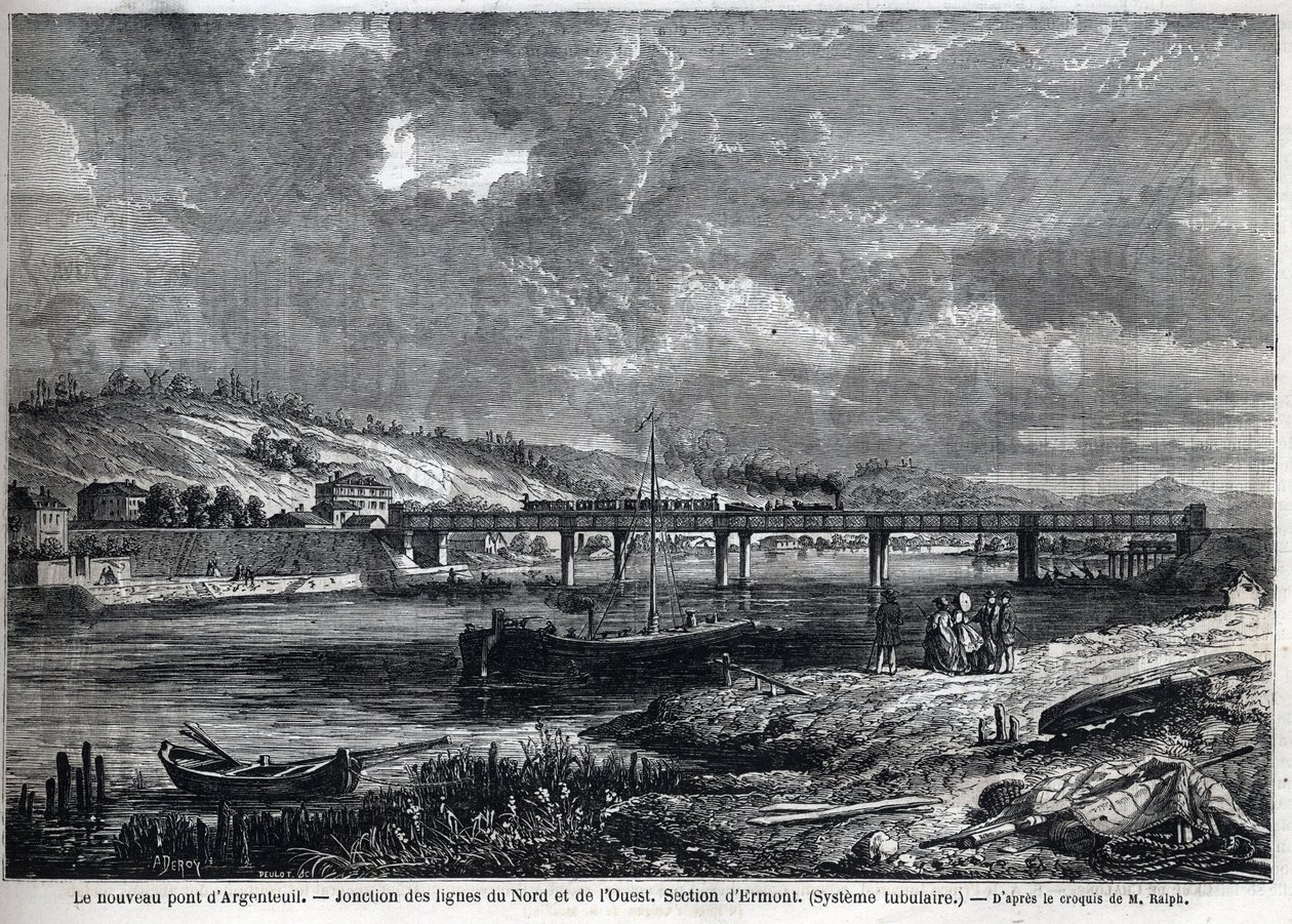 Den nye bro har Argenteuil. Kryds mellem nord- og vestlinjen. Ermont sektion (rørsystem). Gravering efter skitse af Ralph i "" Le Monde illustrious"", 29/08/1863. Privat samling. af Auguste Victor Deroy