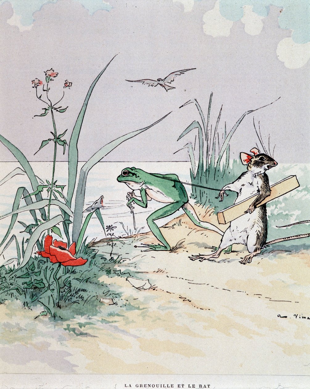 Frøen og rataen - i "" Fables de La Fontaine"", ill. af Auguste Vimar (1851-1916), Tours, at A, Mame & Son af Auguste Vimar