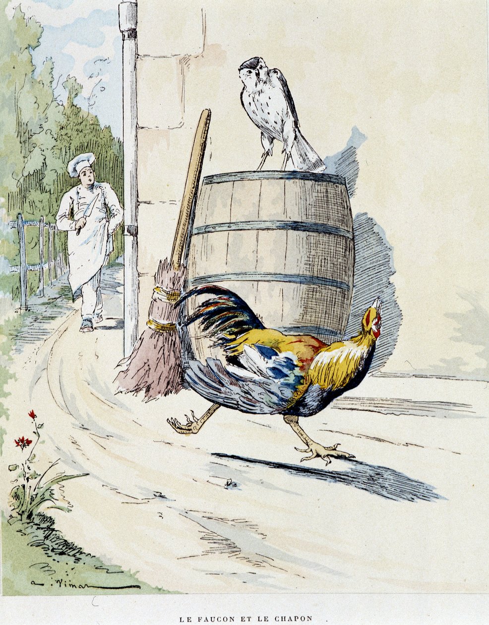 Falken og kaponen i "" fabler i La Fontaine, ill. af Auguste Vimar (1851-1916), Tours, at A, Mame & Son af Auguste Vimar