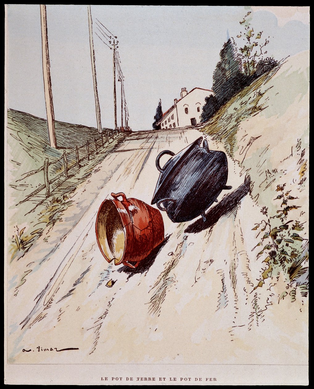 Lergryden og jerngryden - i "" Les Fables de La Fontaine"", ill. af Auguste Vimar (1851-1916), Tours, at A, Mame & Son af Auguste Vimar