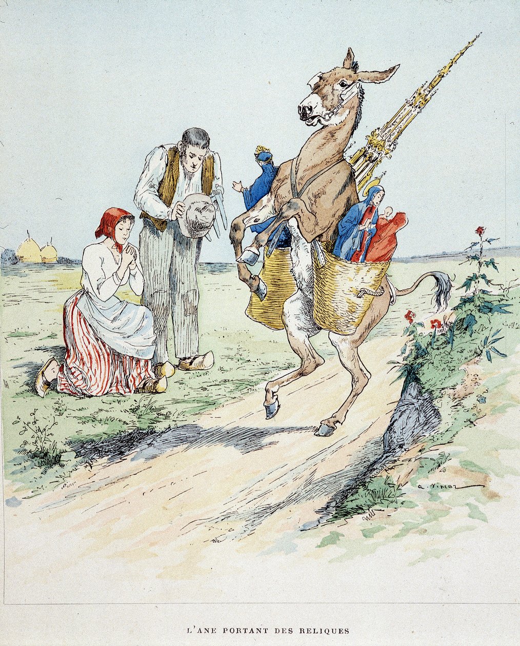 Æslet, der bærer relikvier i "" Fables de La Fontaine, ill. af Auguste Vimar (1851-1916), Tours, at A, Mame & Fils af Auguste Vimar
