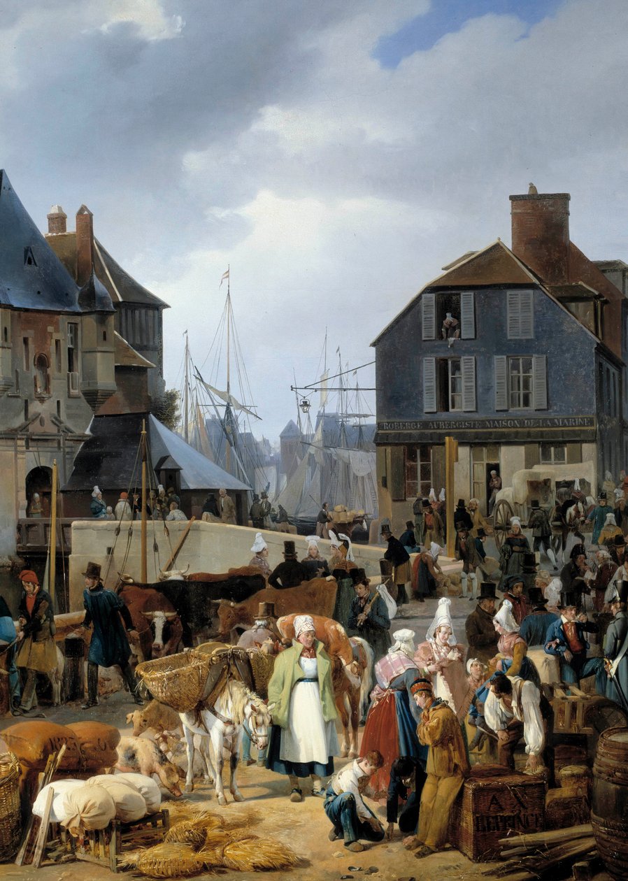 Bording kvæg på passageren"" i havnen i Honfleur"" Detalje af et maleri af Auguste-Xavier Leprince (1799-1826) af Auguste Xavier Leprince