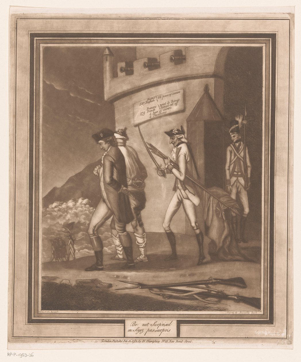 Soldater med to fanger ved tårnet Bliv ikke overrasket/ ne soyez pas surpris (titel på objektet) af Auguste de Bouillé