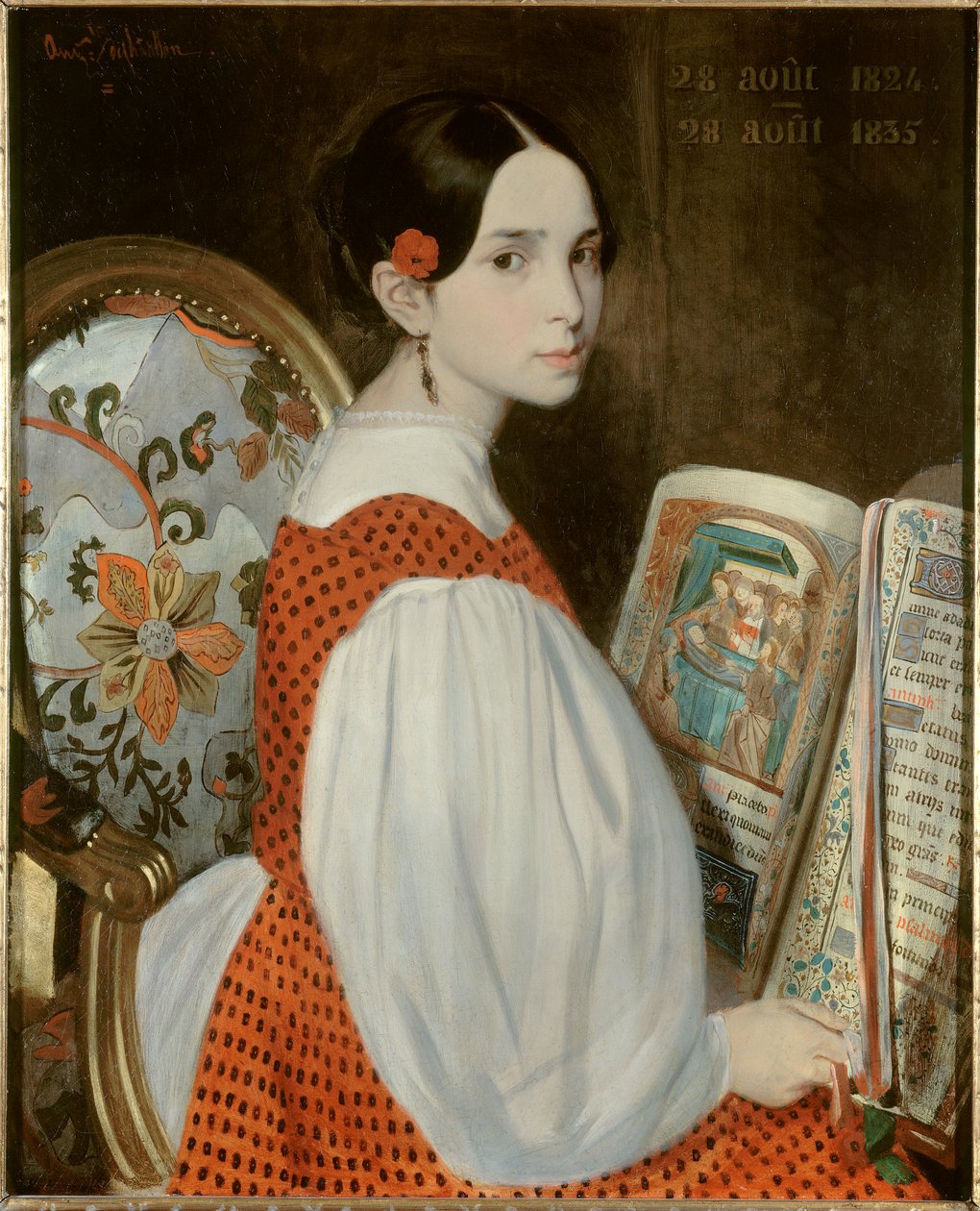 Portræt af Leopoldine Hugo (1824-1843) i Heures bog den 28/08/1835 Portræt af Victor Hugos datter på dagen for hans første nadver. Maleri af Augustus de Chatillon (1813-1881) 1835 søn. 0,73x0,6 m. Paris, Maison Victor Hugo af Auguste de Chatillon