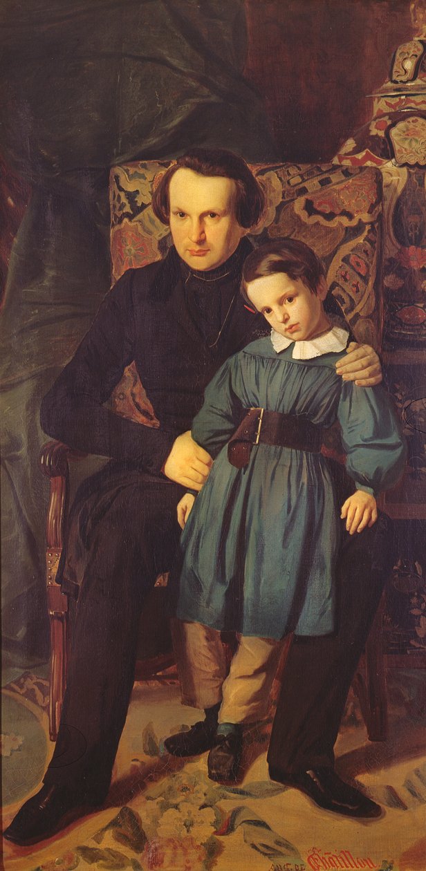 Victor Hugo (1802-85) og hans søn, Francois-Victor, 1836 af Auguste de Chatillon