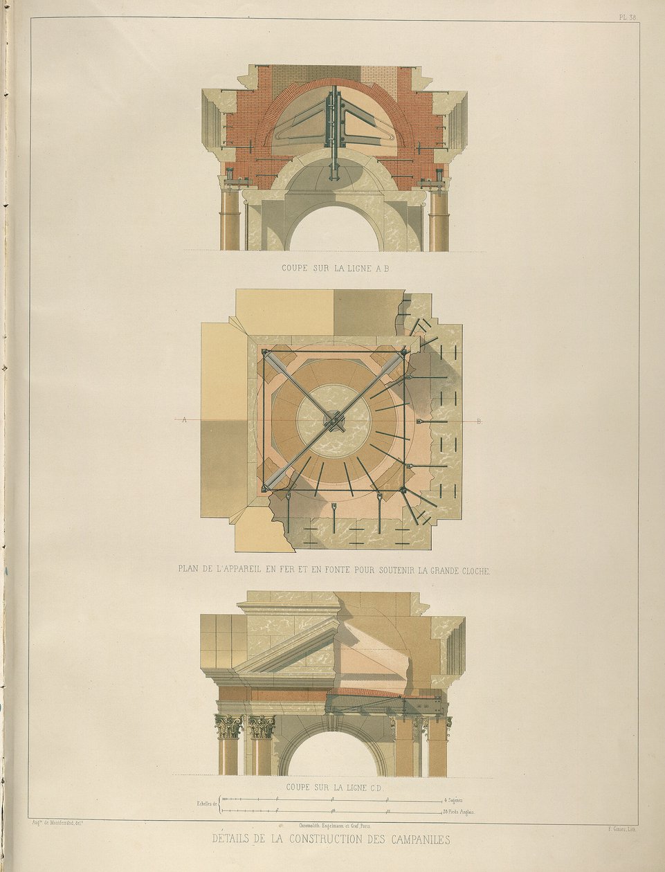 Detalje af klokketårnskonstruktionen Fra: The Construction of the Saint Isaacs Cathedral, 1845 af Auguste de Montferrand