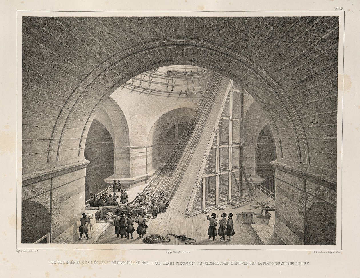 Indvendig udsigt af katedralen og en rampe Fra: The Construction of the Saint Isaacs Cathedral, 1845 af Auguste de Montferrand