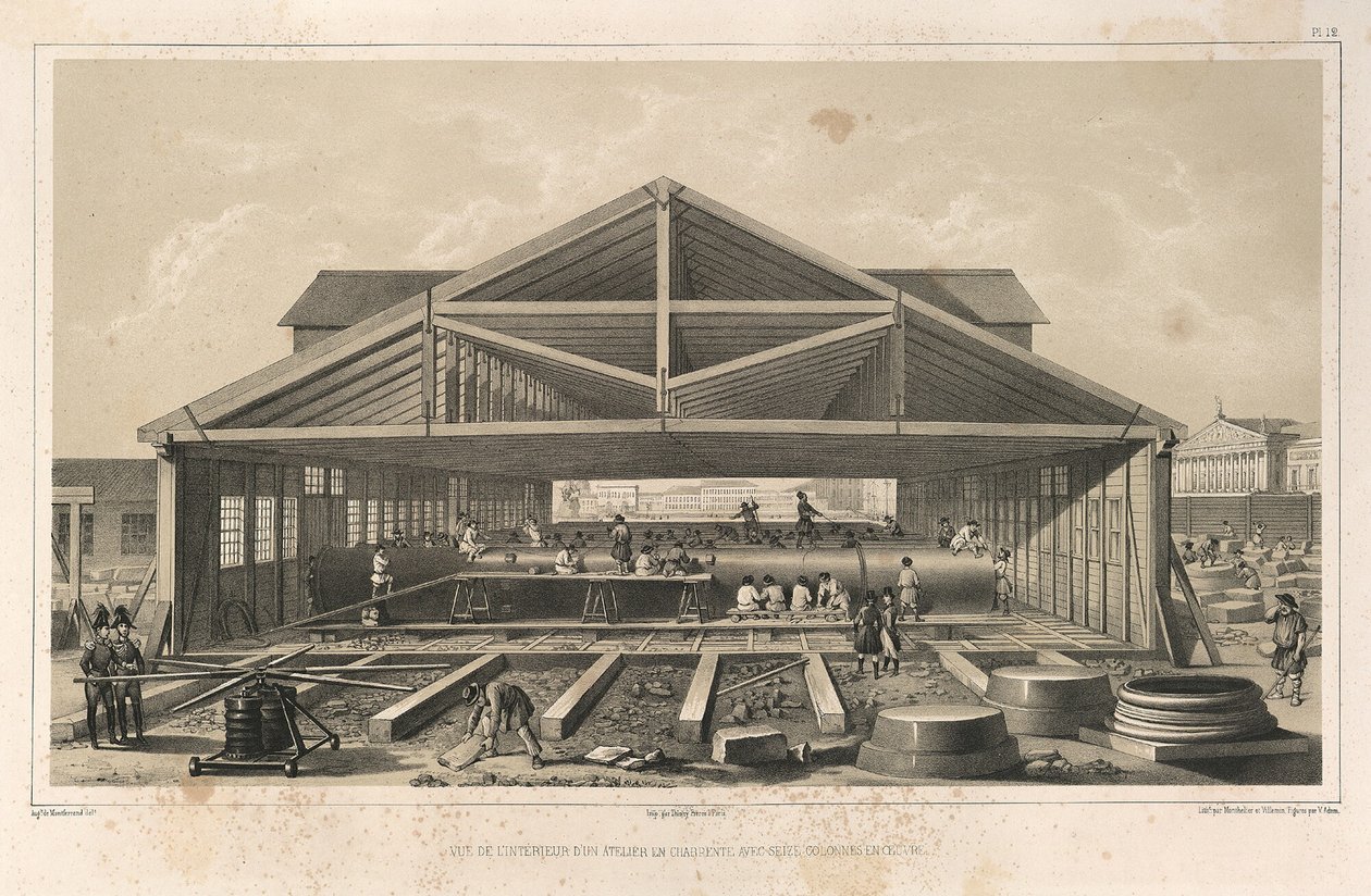 Stone Masons Workshop Fra: The Construction of the Saint Isaacs Cathedral, 1845 af Auguste de Montferrand