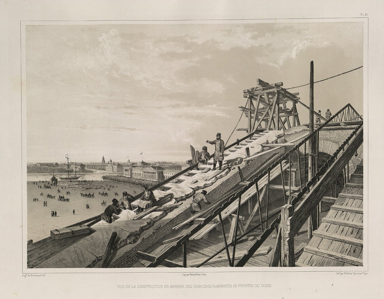 The Cornice Construction Fra: The Construction of the Saint Isaacs Cathedral, 1845 af Auguste de Montferrand