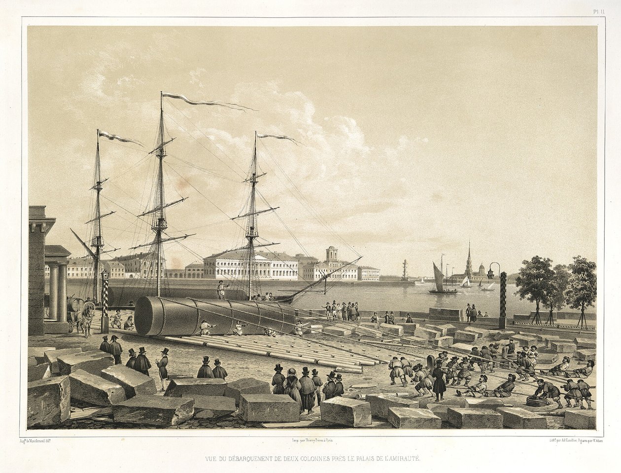 Aflæsning af to kolonner ved Admiralitetet Fra: Konstruktionen af Saint Isaacs Cathedral, 1845 af Auguste de Montferrand