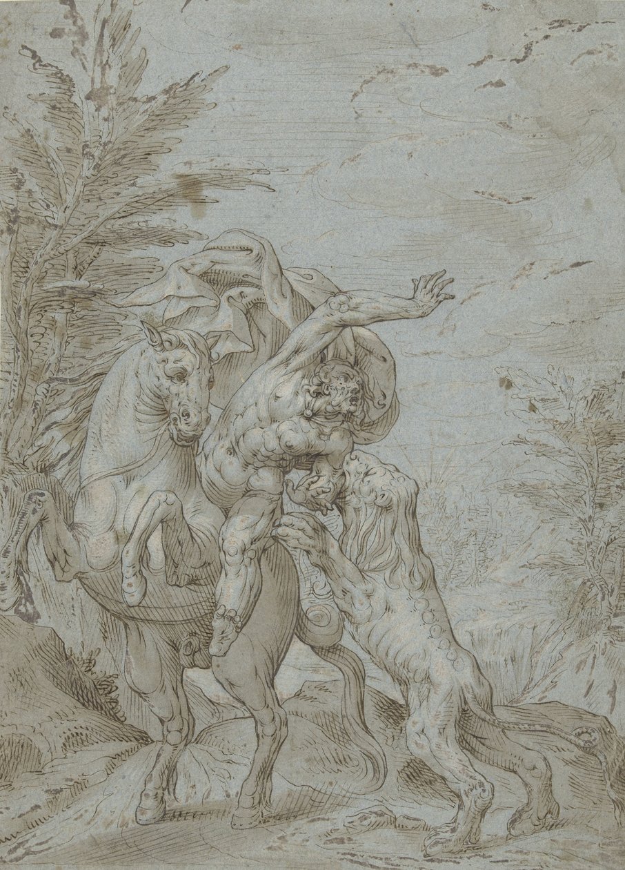 Rytter angrebet af løve (profeten Bileam?) af Augustin Braun (possibly)