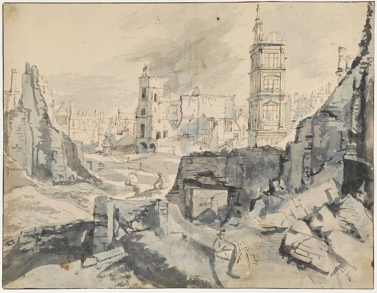 Bruxelles efter bombadementet i 1695 af Augustin Coppens