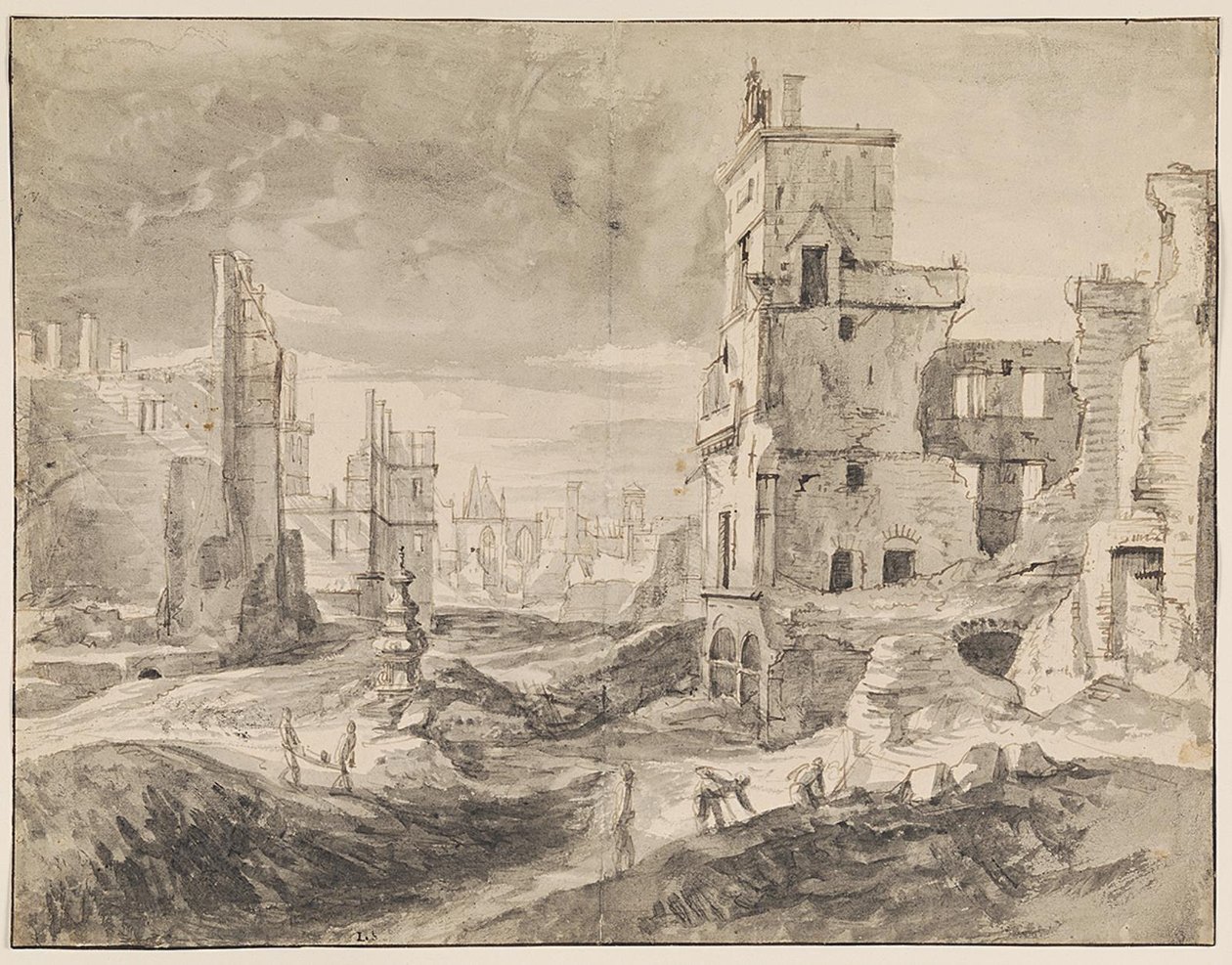 Bruxelles efter bombardementet i 1695 af Augustin Coppens