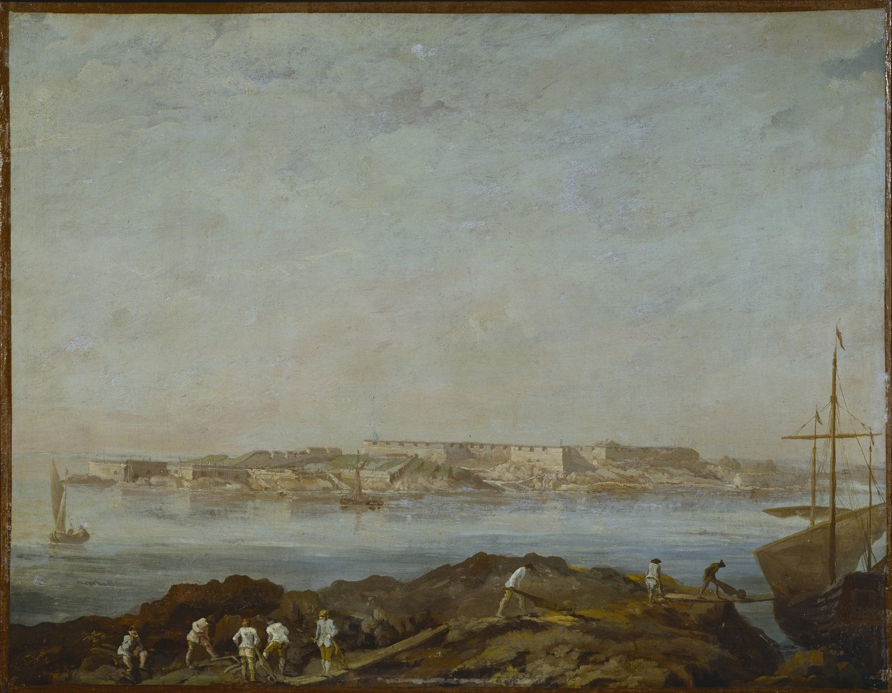 Vue de Sveaborg (ou Suomenlinna, Viapori) (Finland) - Udsigt over Sveaborg, af Ehrensvard, Augustin (1710-1772). Olie på lærred. Mål: 54x69,5 cm. Nationalmuseet i Stockholm af Augustin Ehrensvard