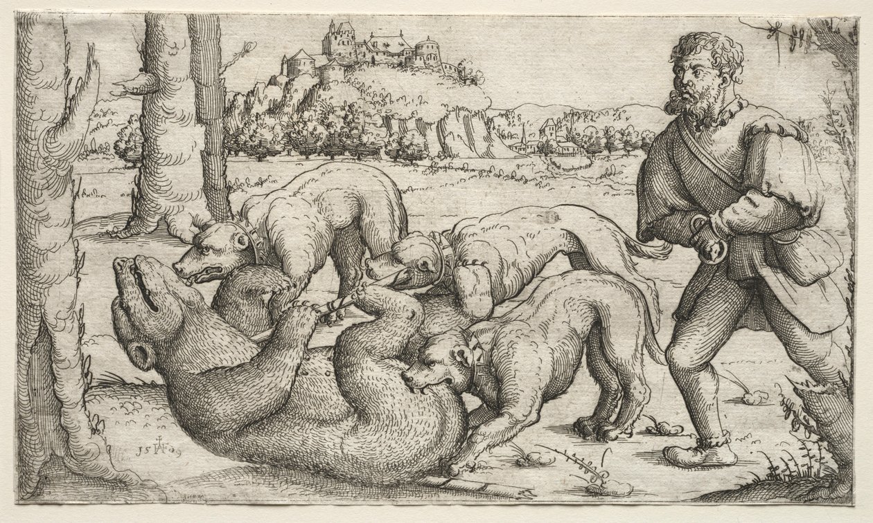 En bjørnejagt, 1569. af Augustin Hirschvogel