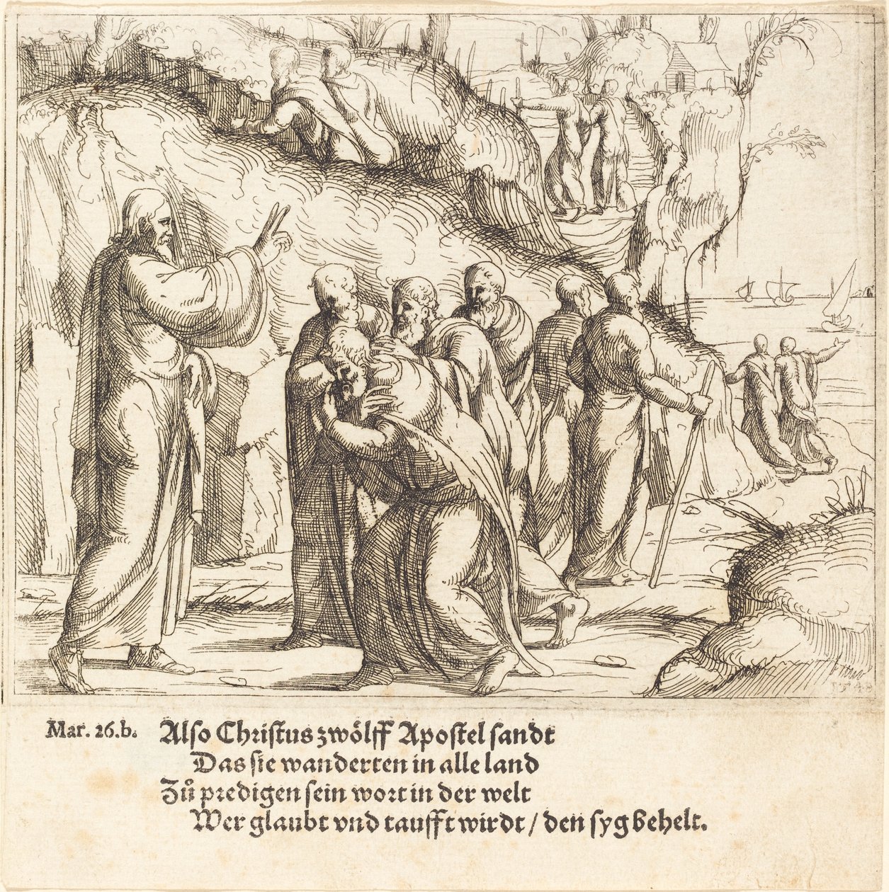 Kristus anklager apostlene for deres mission af Augustin Hirschvogel