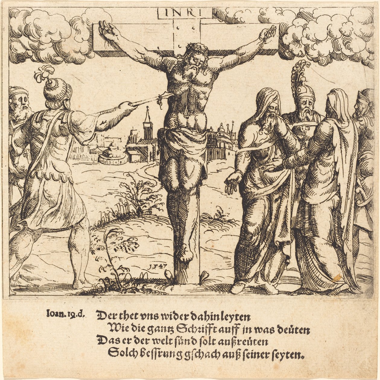 Kristus er gennemboret med lansen, 1547. af Augustin Hirschvogel