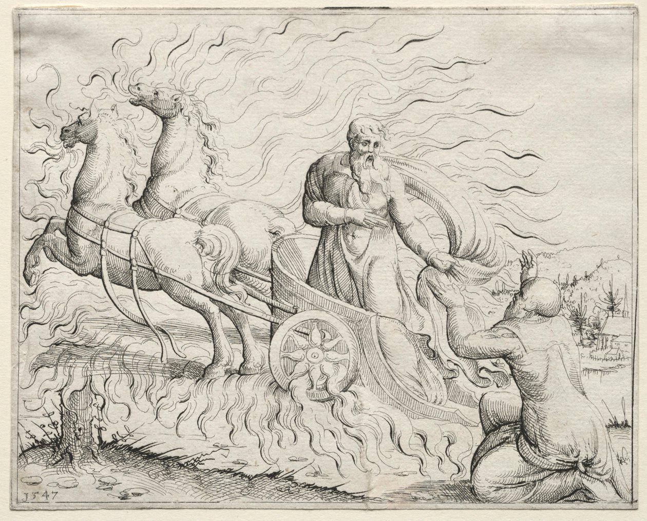 Elias stiger op til himlen, 1547. af Augustin Hirschvogel