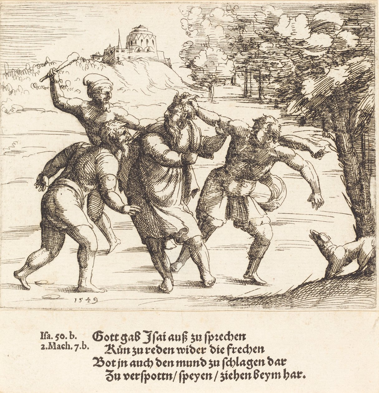 Esajas accepterer hån på grund af sin tro, 1549. af Augustin Hirschvogel