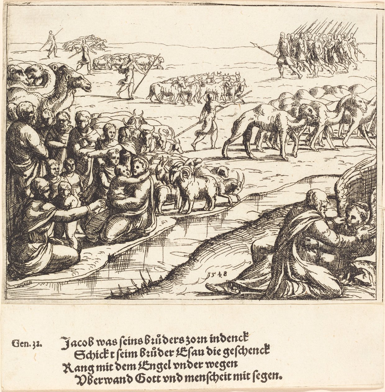 Jacob brydes med englen, 1548. af Augustin Hirschvogel