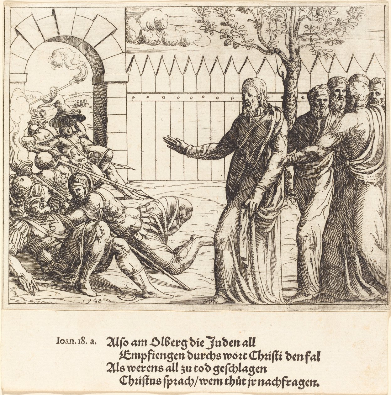 Jesus identificerer sig selv før arrestationen, 1548. af Augustin Hirschvogel