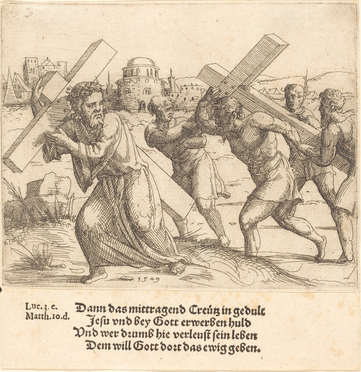 Mennesket bærer korset efter Kristus, 1549. af Augustin Hirschvogel
