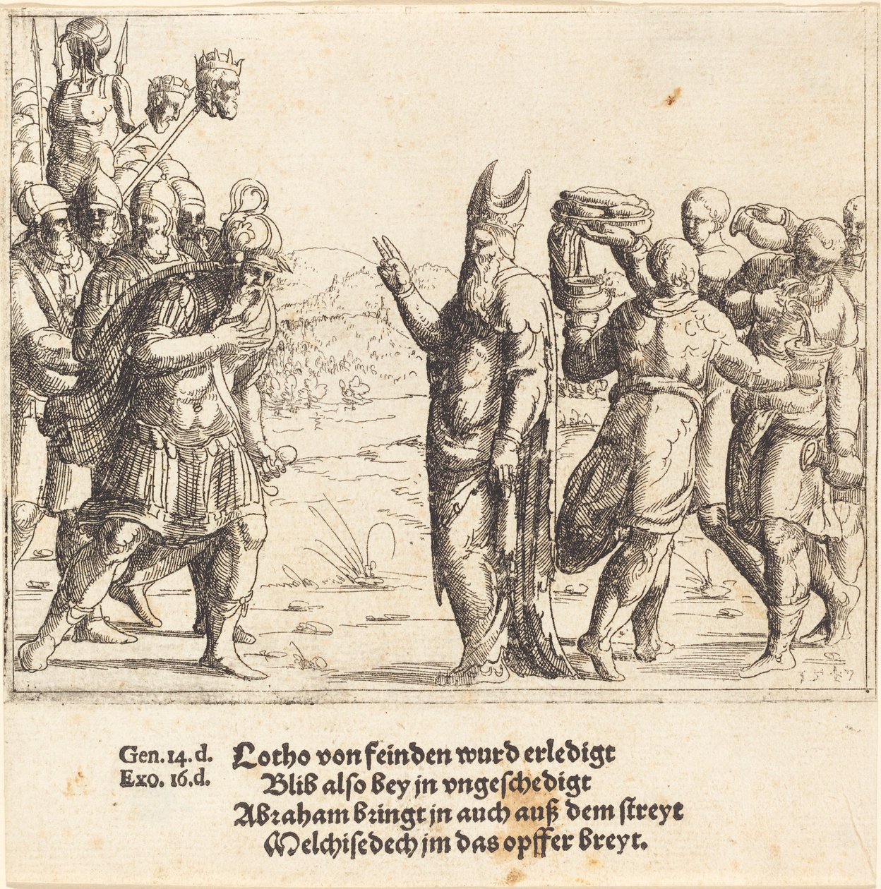 Melkisedek med brød og vin, 1547. af Augustin Hirschvogel
