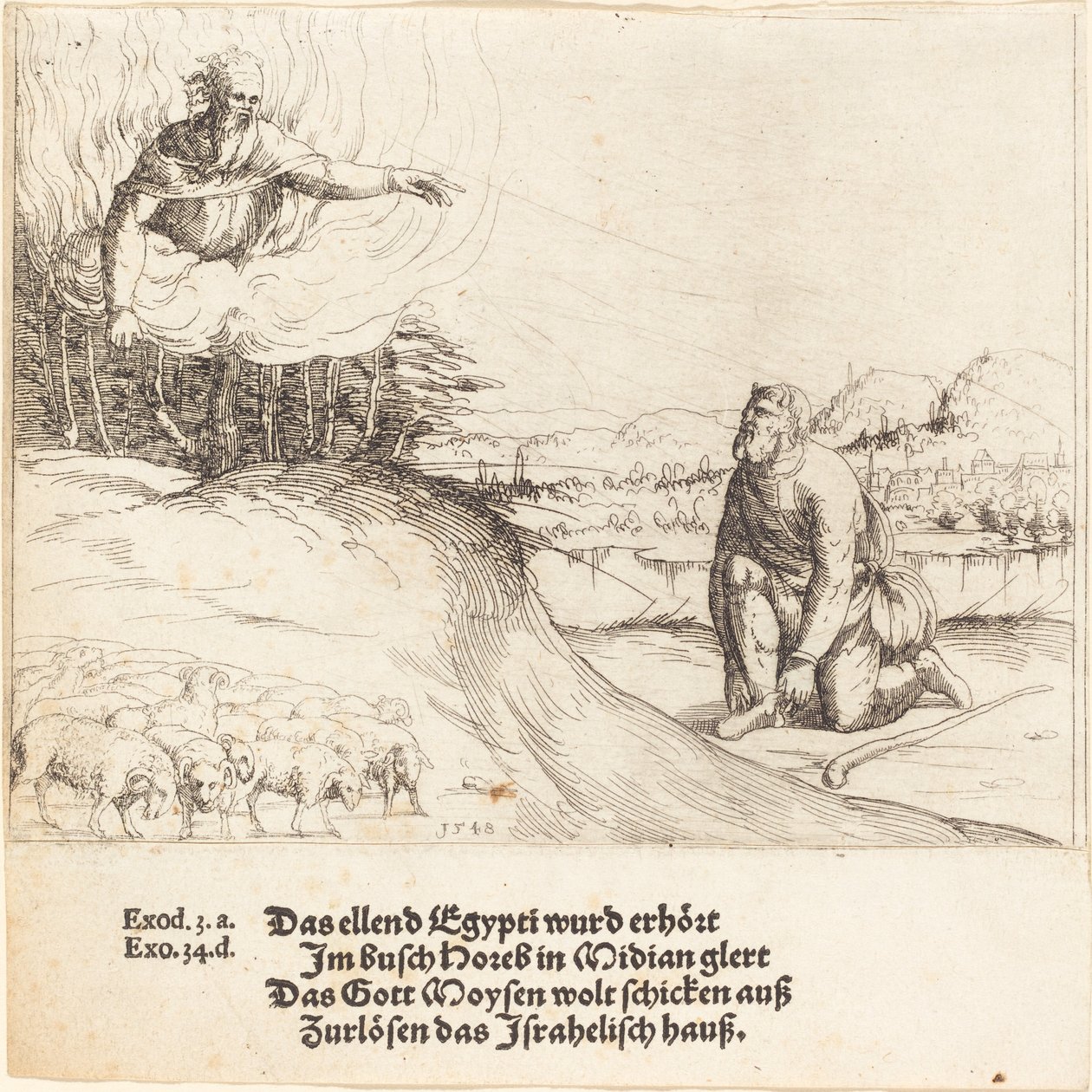 Moses og den brændende busk, 1548. af Augustin Hirschvogel
