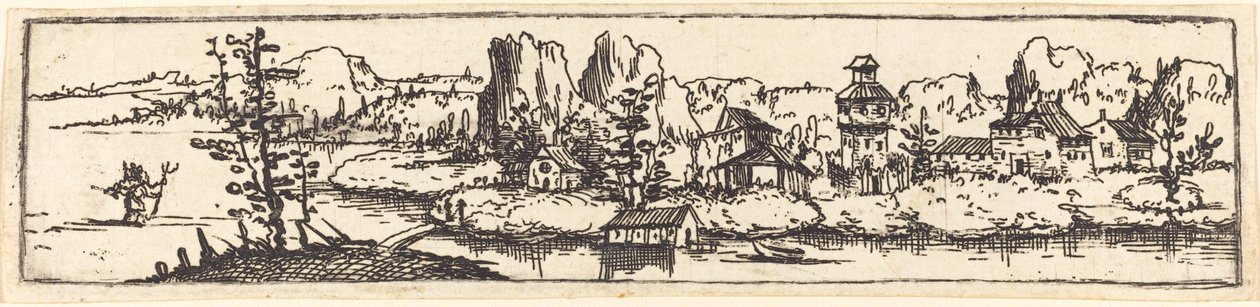 Flodlandskab med Saint Christopher af Augustin Hirschvogel