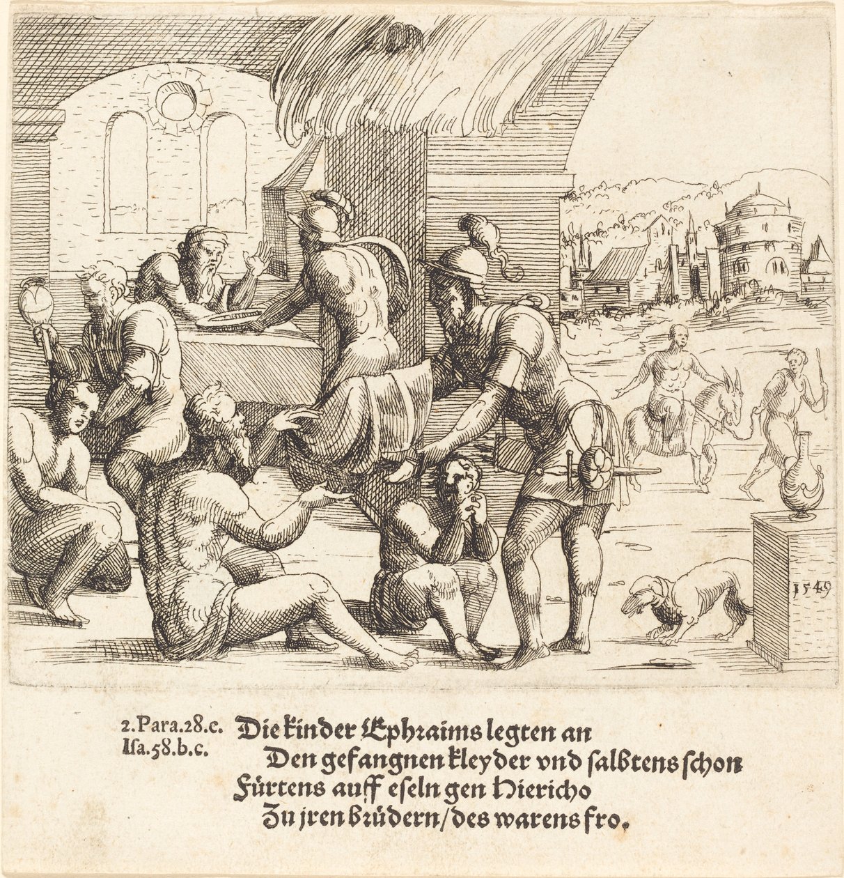 Mændene fra Ephraim passer på deres fanger og returnerer dem til Jerico, 1549. af Augustin Hirschvogel