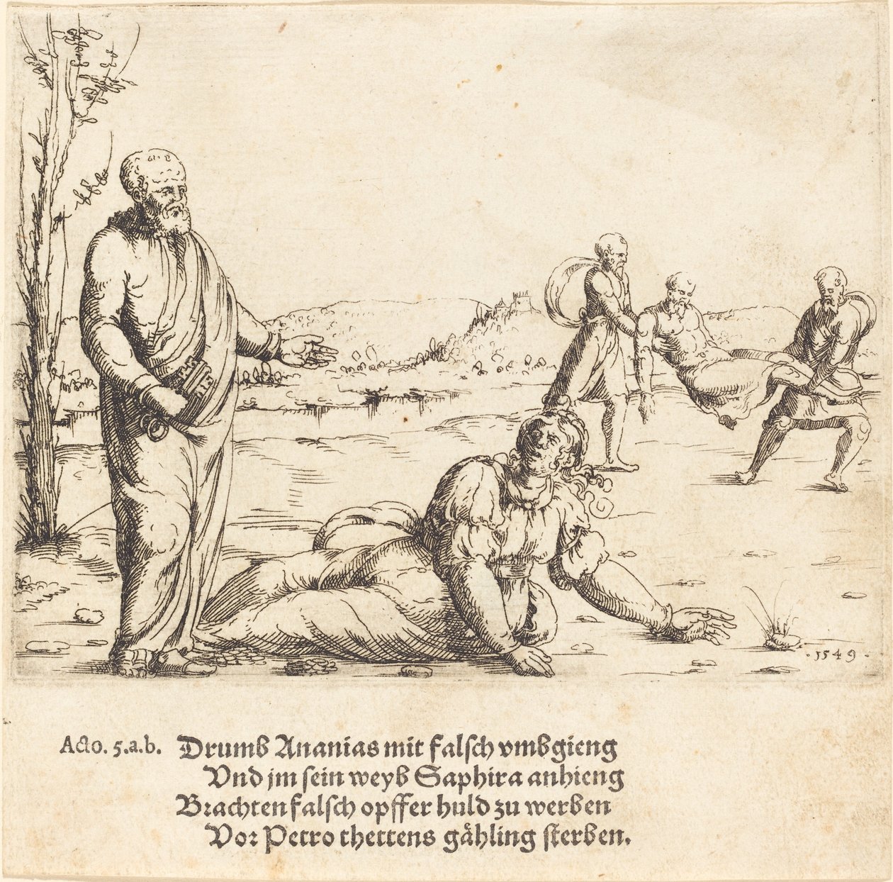 Ananias og Saffiras straf af Augustin Hirschvogel