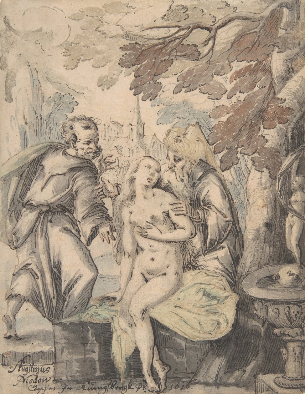Susanna og de ældre, 1622-60. af Augustin Medow
