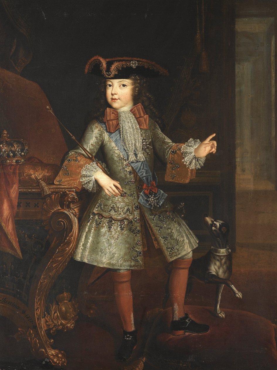 Portræt af kong Ludvig XV (1710-1774) som barn - Augustin-Oudart Justinat (?-1743). Olie på lærred af Augustin Oudart Justinat